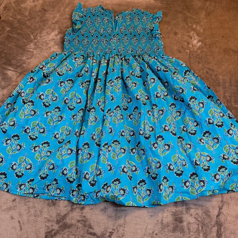 French Connection Smocked Floral Dress‎ Girls Large 14/16 Blue Cotton Ruffle